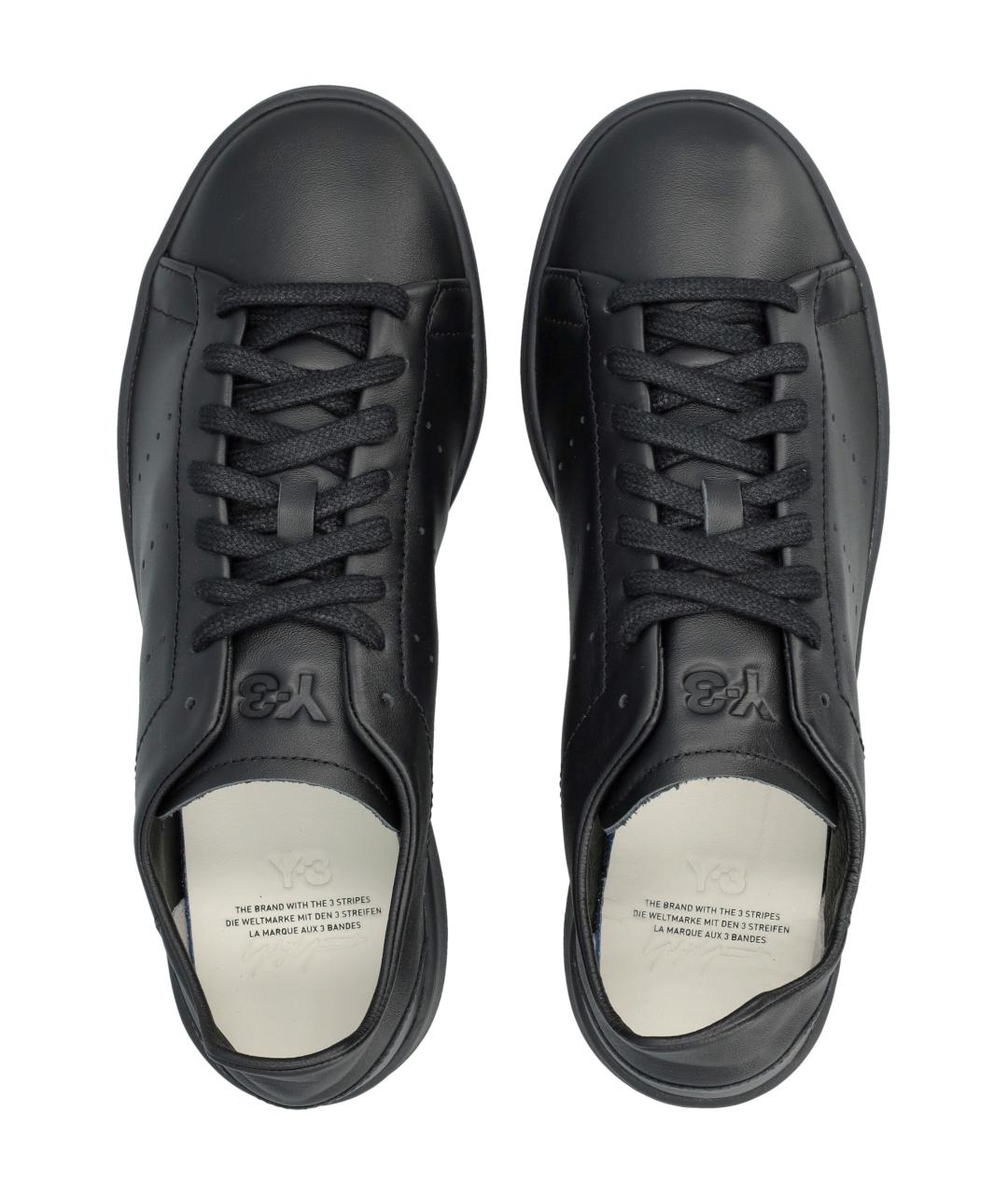 Y-3 Черные кожаные низкие кроссовки / кеды, фото 2