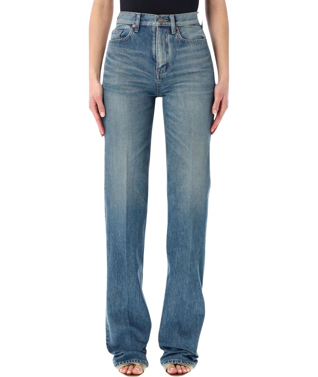 SAINT LAURENT Синие хлопковые прямые джинсы, фото 1