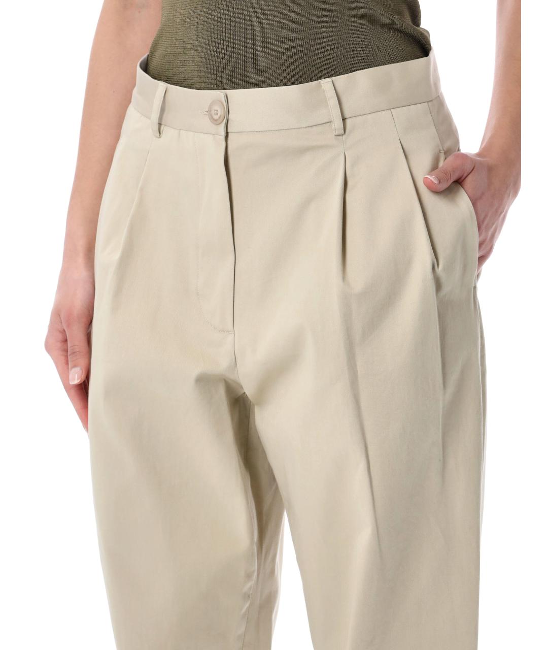 THE FRANKIE SHOP Бежевые хлопковые прямые брюки, фото 3