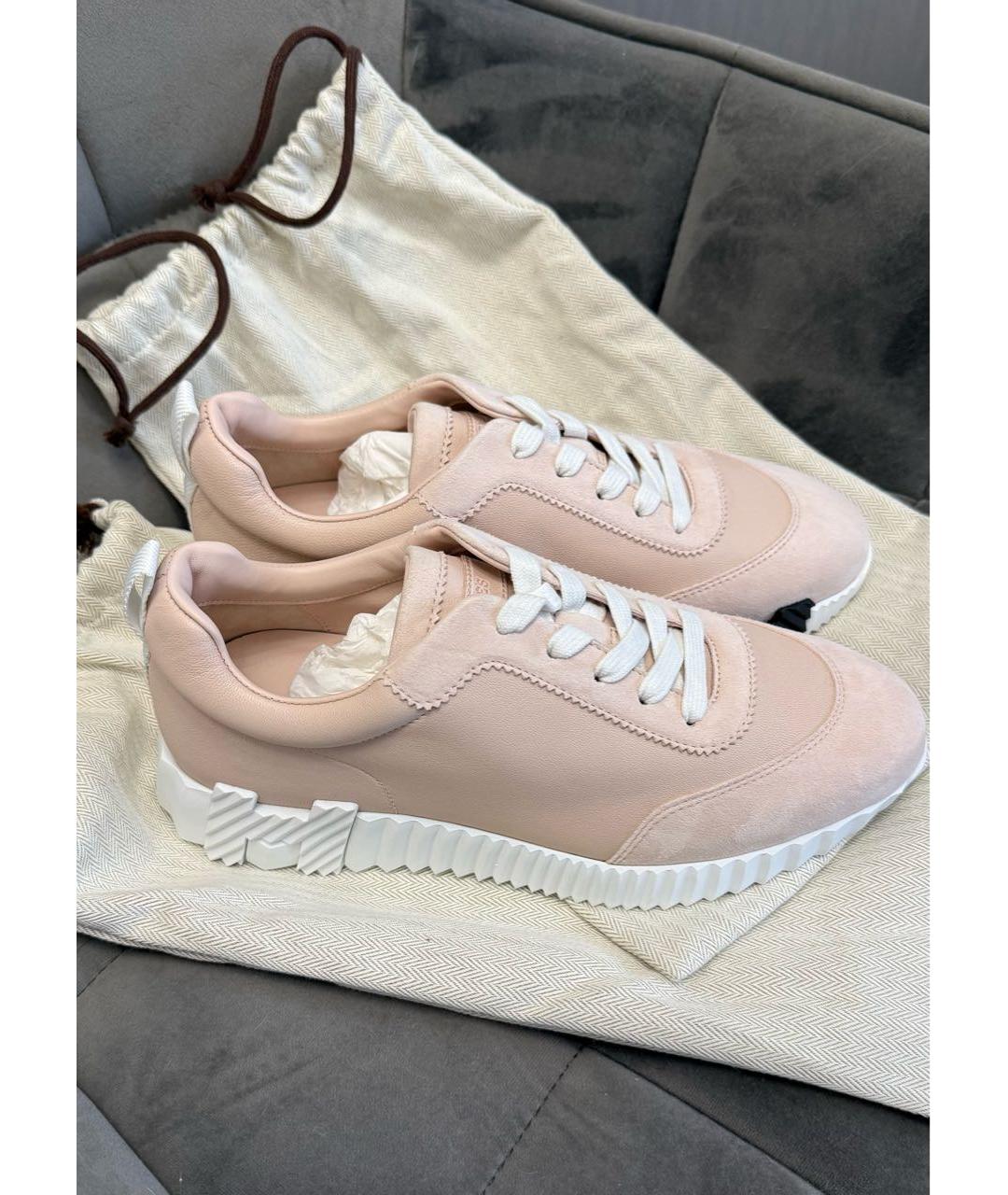 HERMES Розовые кожаные кроссовки, фото 4