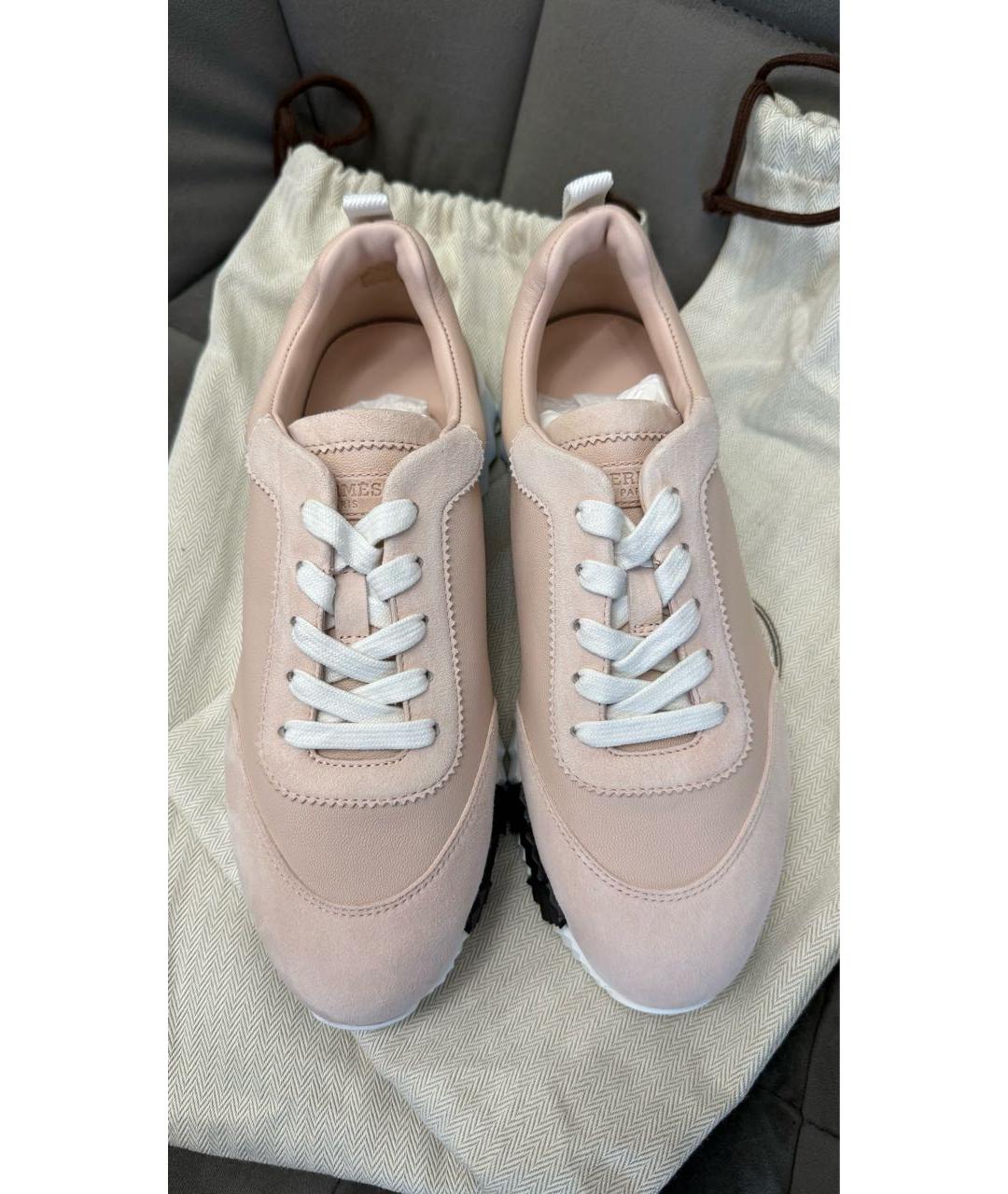 HERMES Розовые кожаные кроссовки, фото 3