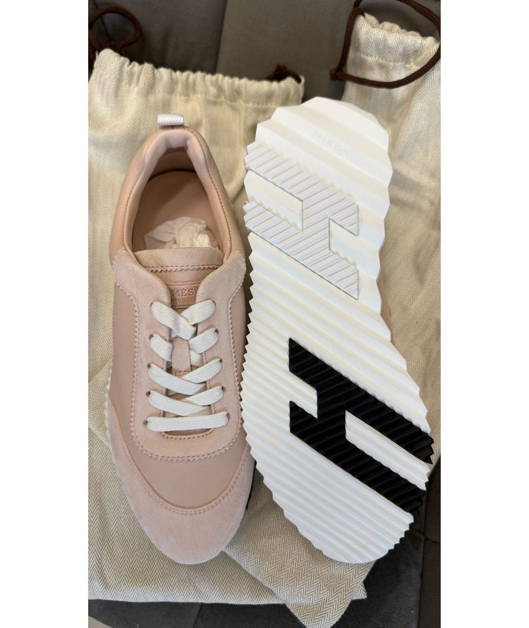 HERMES Розовые кожаные кроссовки, фото 5
