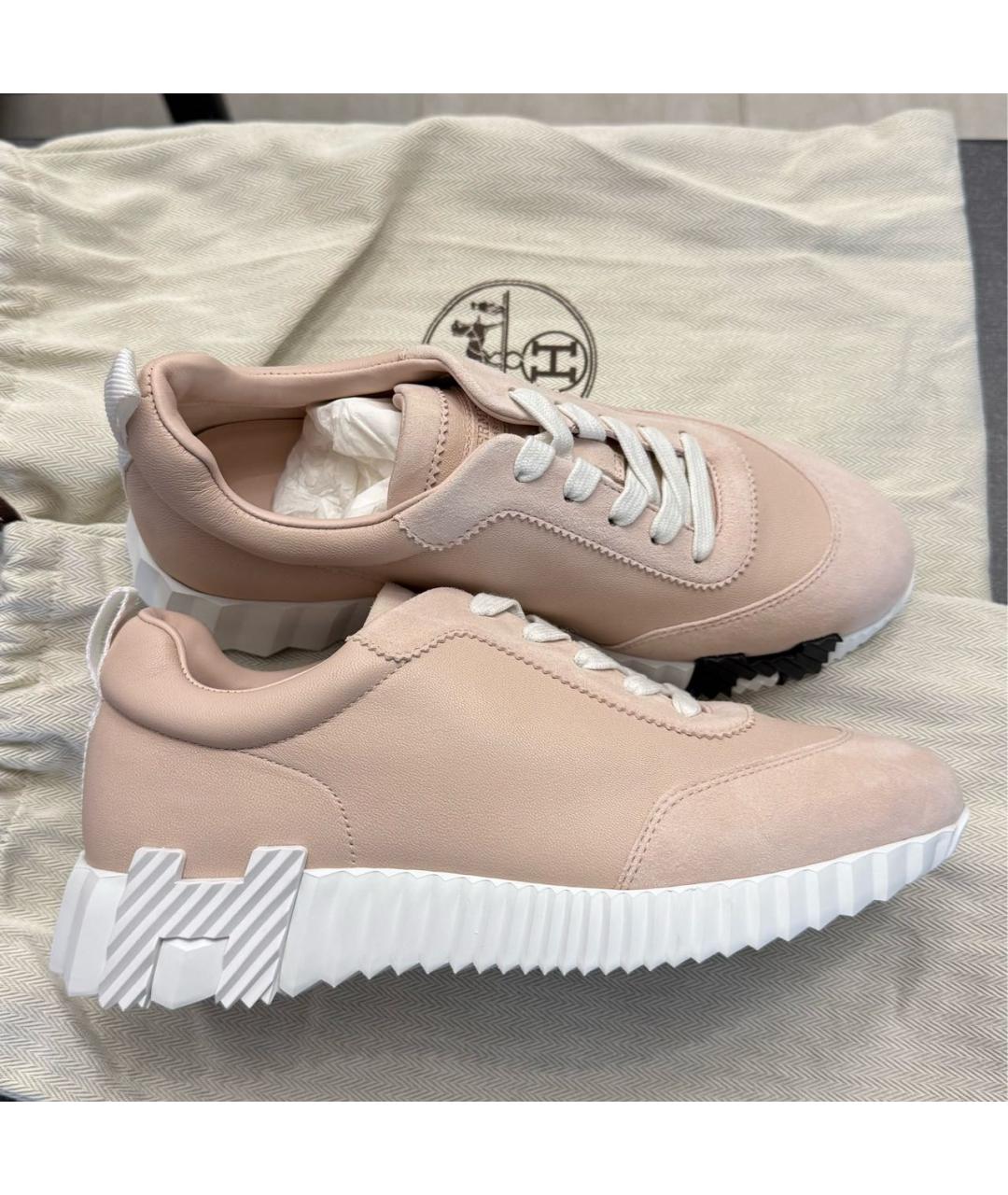 HERMES Розовые кожаные кроссовки, фото 2