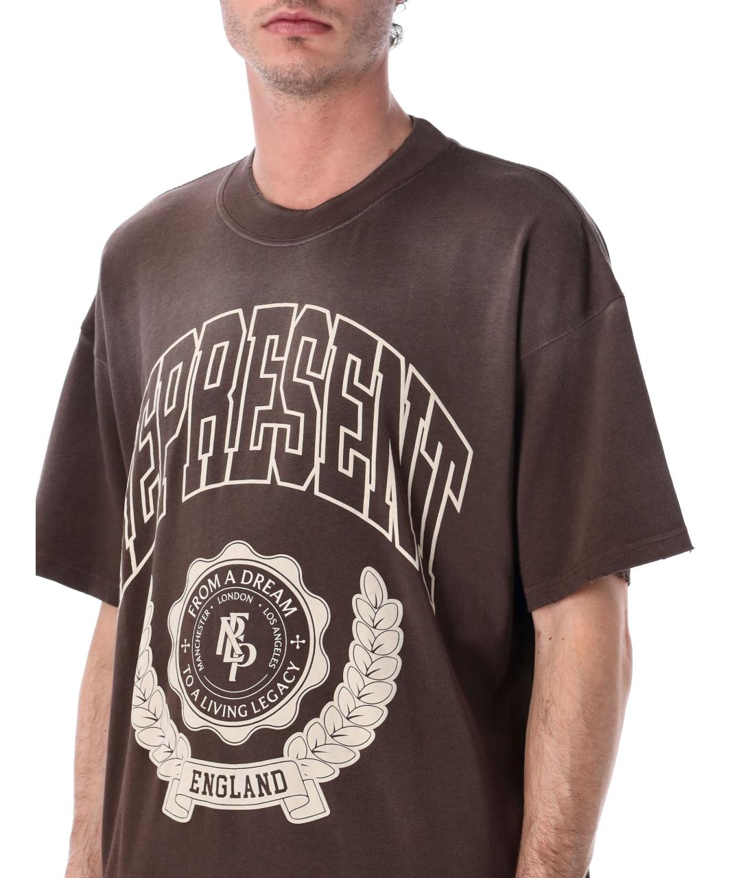REPRESENT Коричневая хлопковая футболка, фото 3