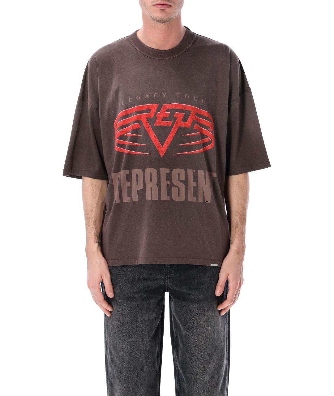REPRESENT Коричневая хлопковая футболка, фото 1