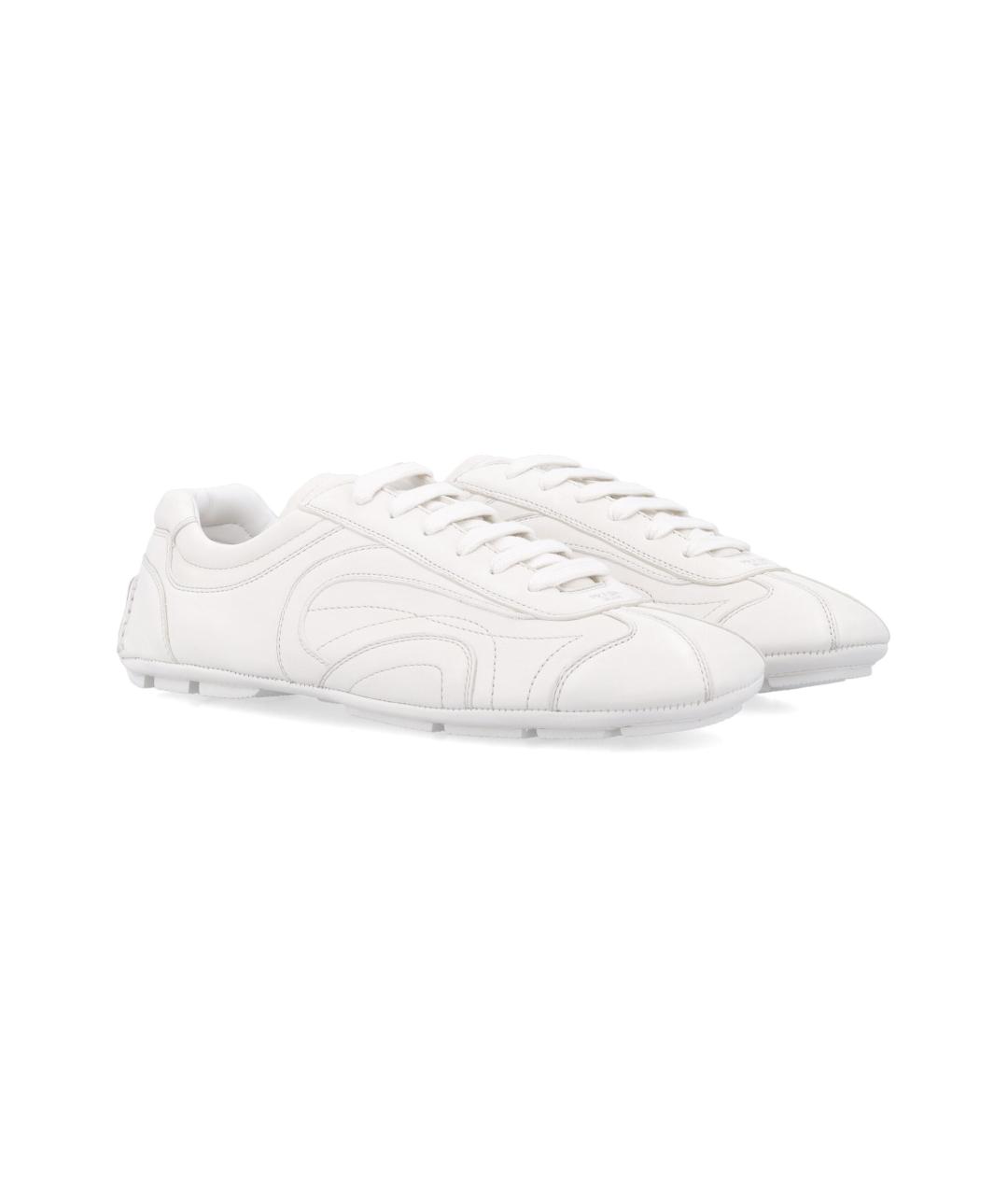 PRADA Белые кожаные низкие кроссовки / кеды, фото 3