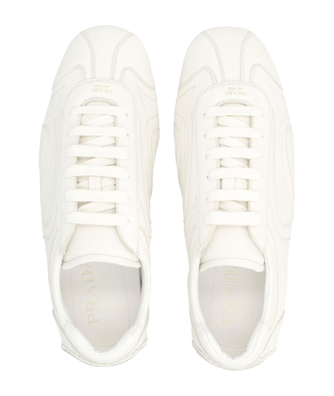 PRADA Белые кожаные низкие кроссовки / кеды, фото 2
