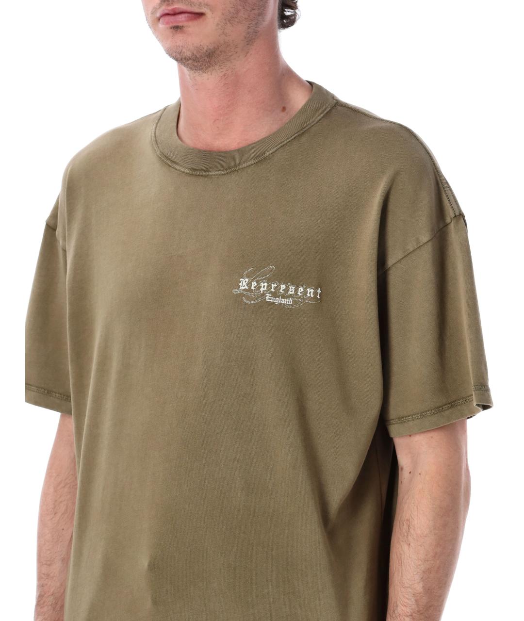 REPRESENT Хаки хлопковая футболка, фото 3