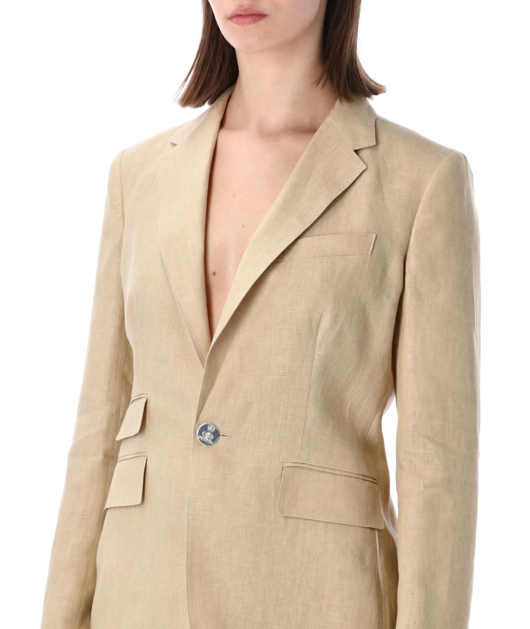 RALPH LAUREN Бежевый льняной жакет/пиджак, фото 3