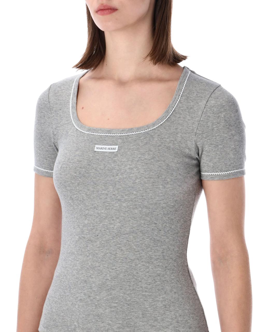 MARINE SERRE Серая хлопковая футболка, фото 3