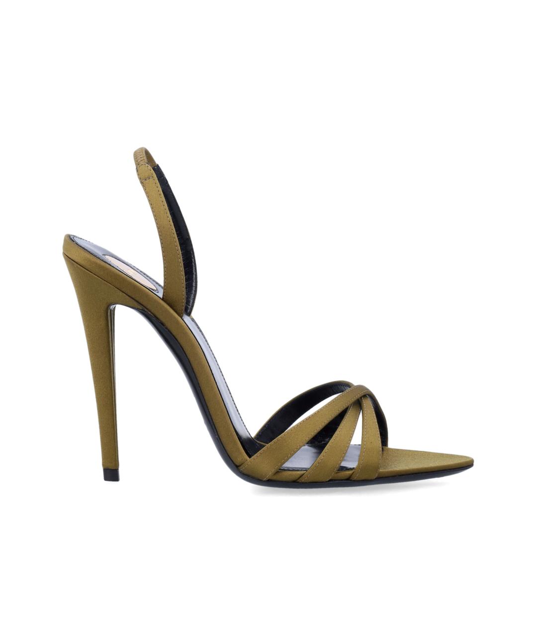 SAINT LAURENT Золотые текстильные босоножки, фото 1