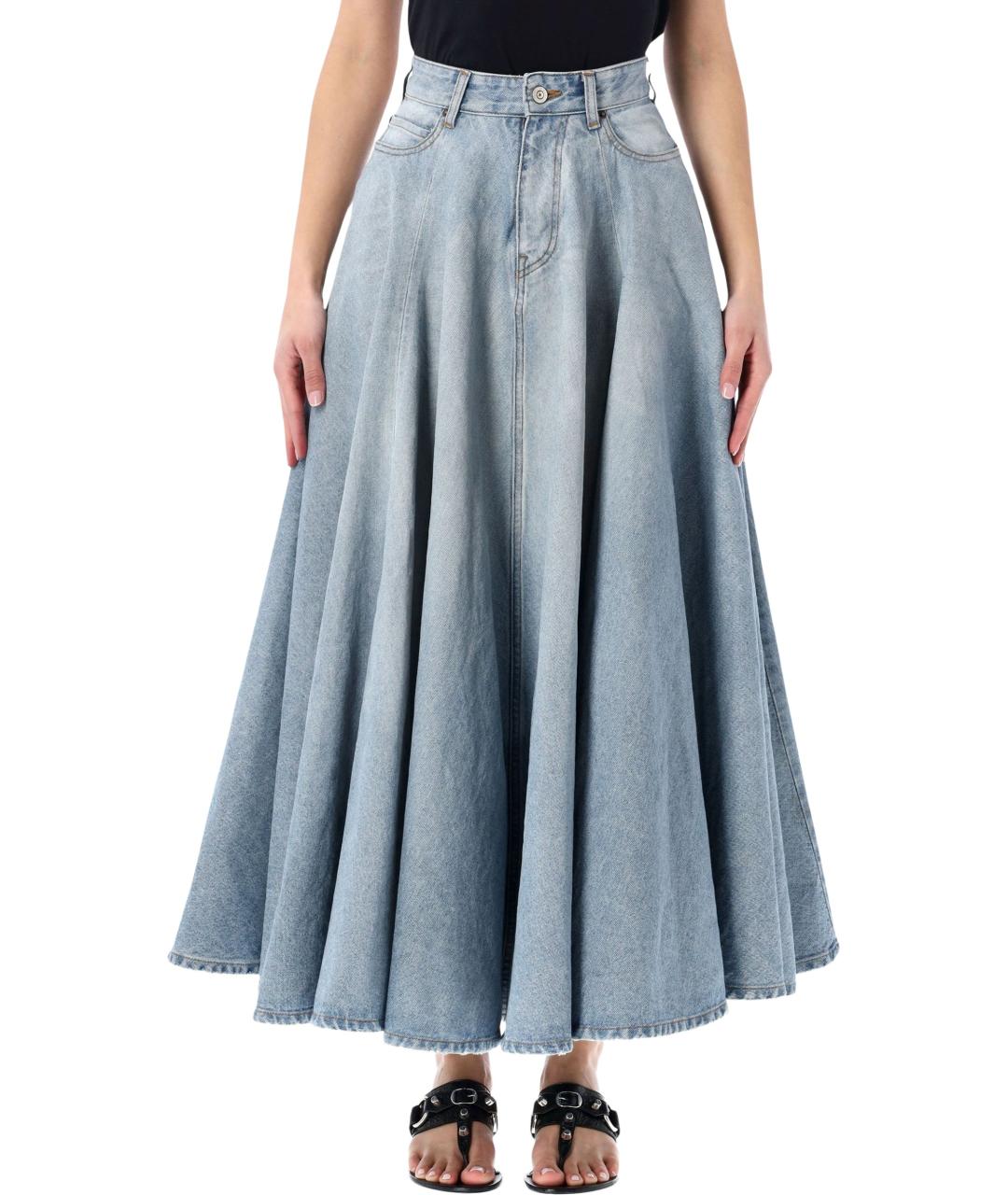 BALENCIAGA Голубая хлопковая юбка макси, фото 1