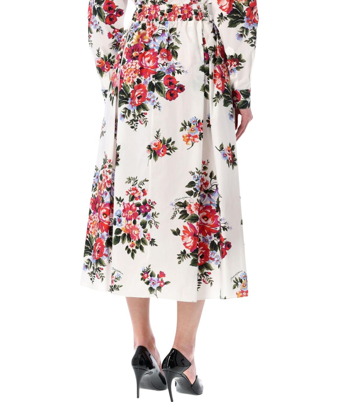 DOLCE&GABBANA Белая хлопковая юбка миди, фото 2