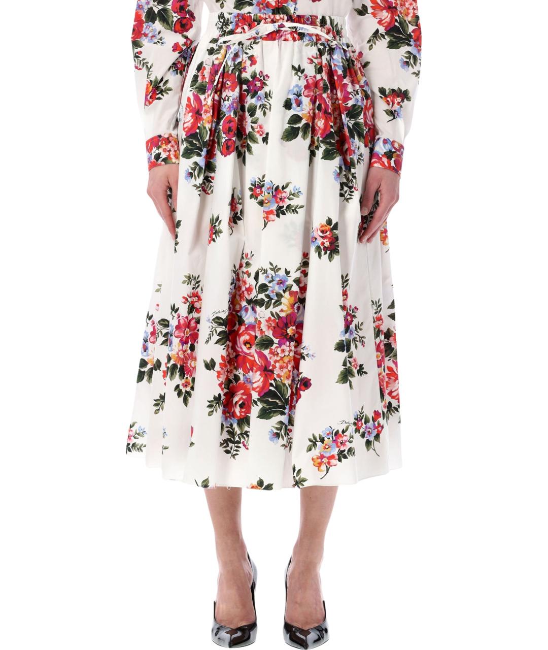 DOLCE&GABBANA Белая хлопковая юбка миди, фото 1