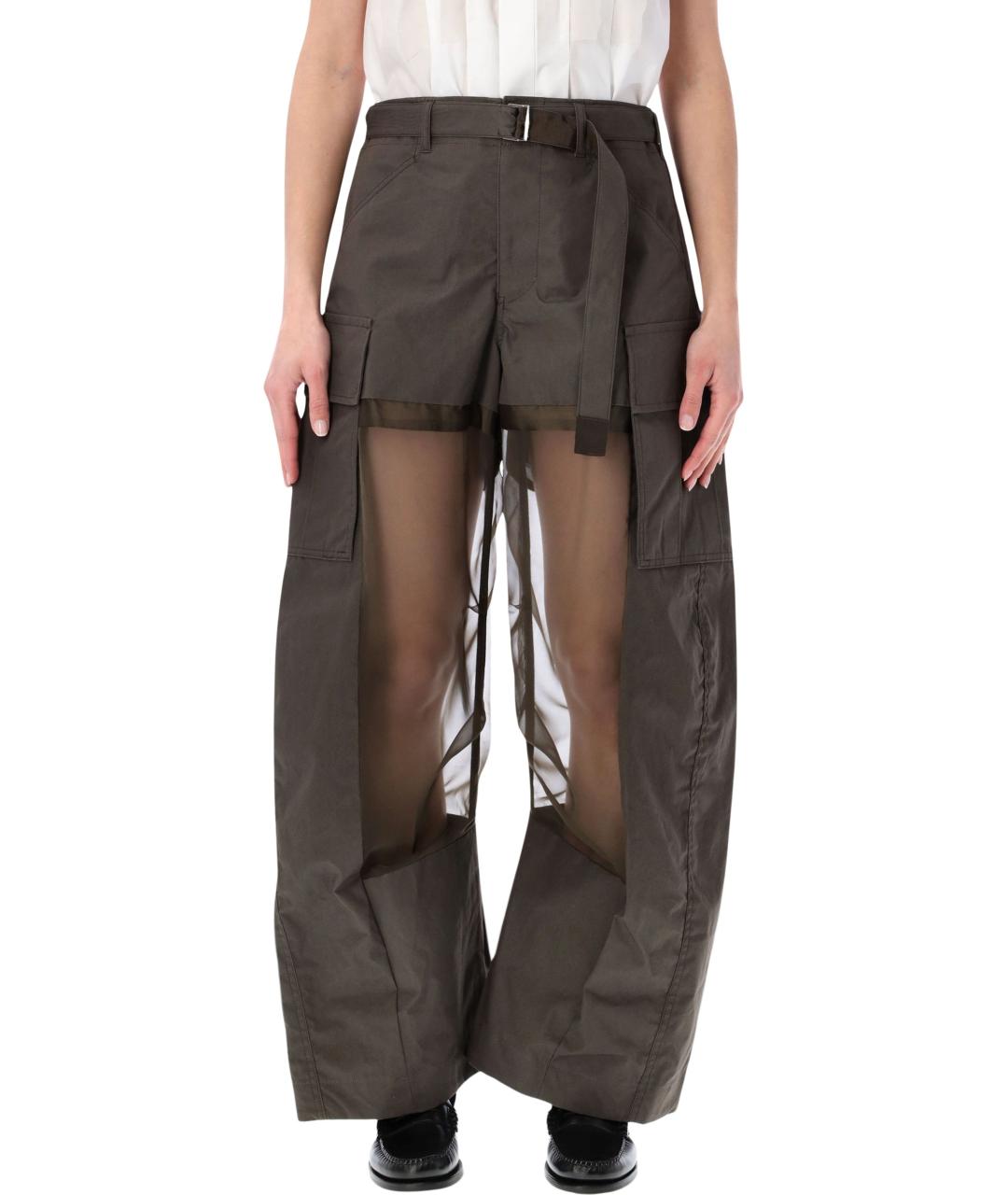 SACAI Хаки хлопковые прямые брюки, фото 1