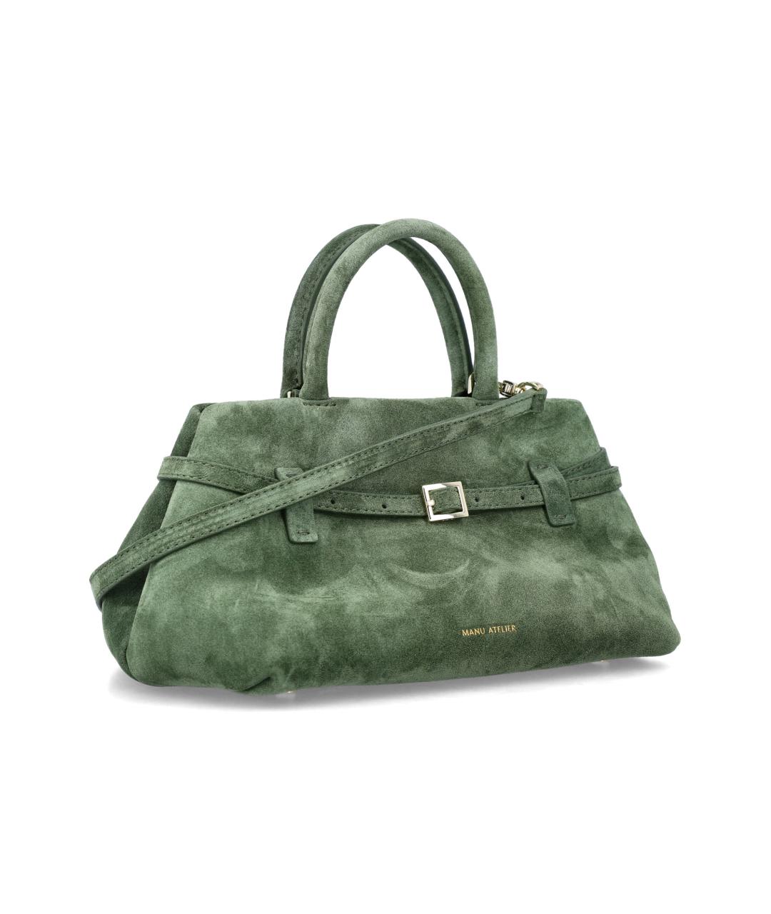 MANU ATELIER Зеленая замшевая сумка с короткими ручками, фото 2