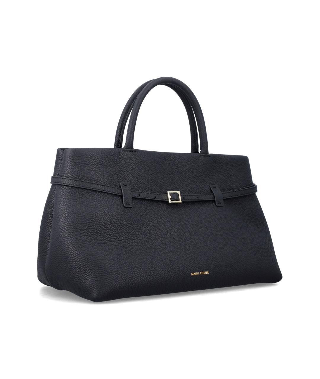 MANU ATELIER Черная кожаная сумка с короткими ручками, фото 2