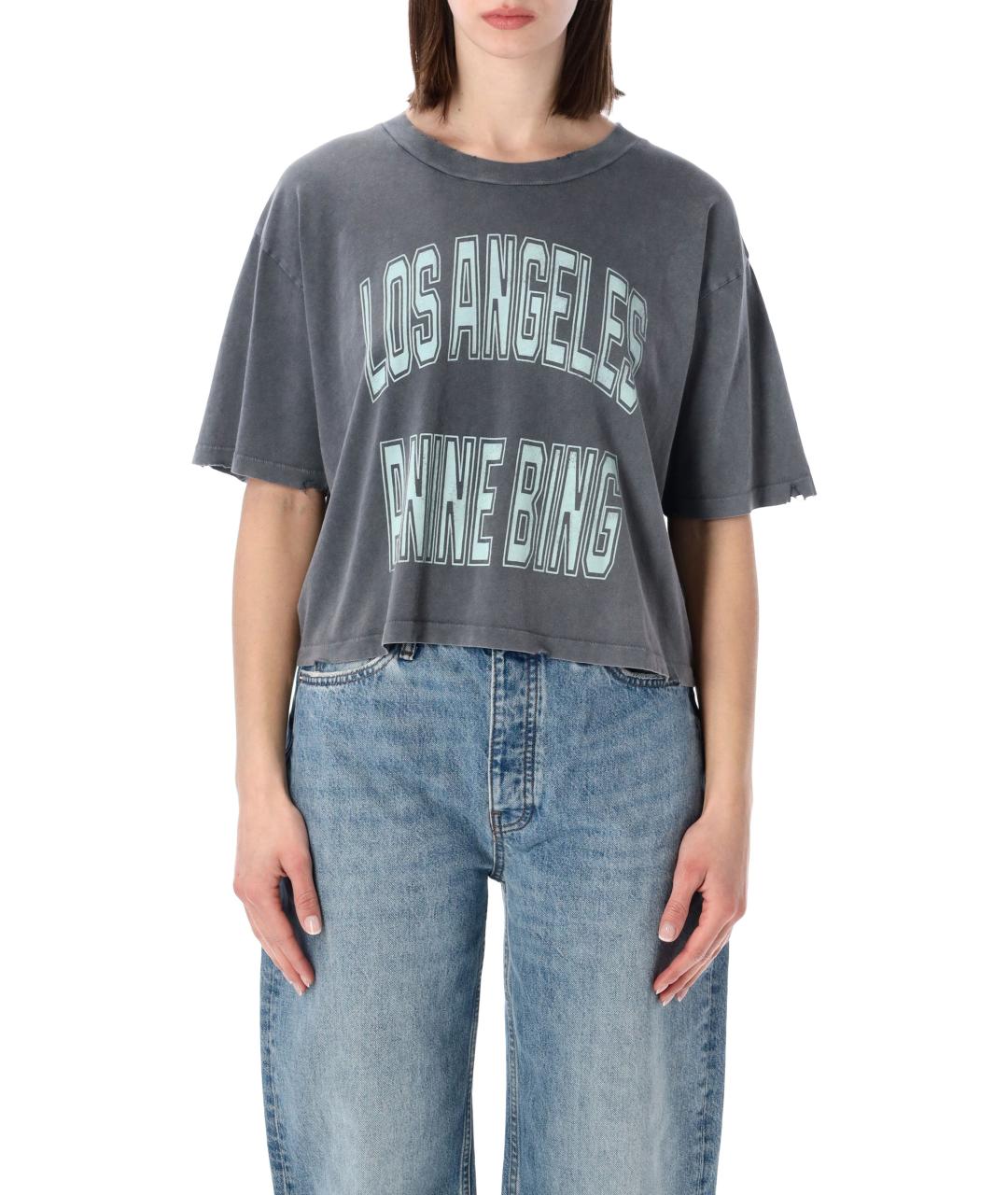 ANINE BING Серая хлопковая футболка, фото 1