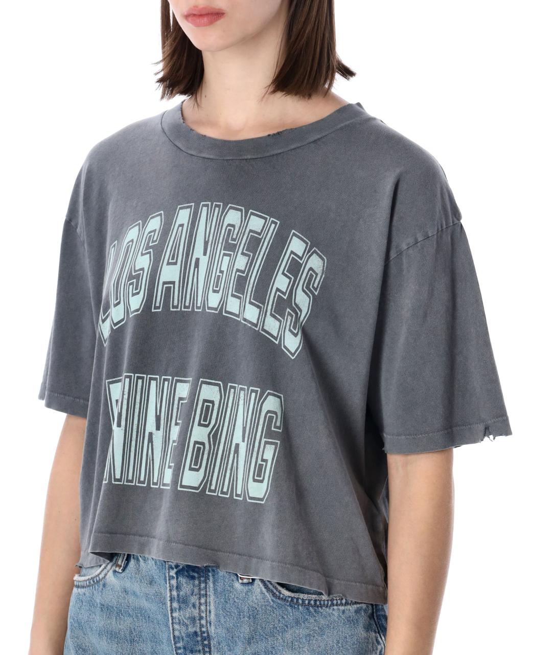 ANINE BING Серая хлопковая футболка, фото 3