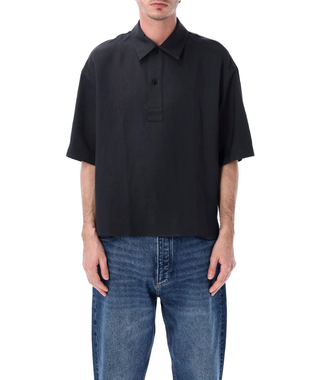 STUDIO NICHOLSON Темно-синее вискозное поло с коротким рукавом, фото 1