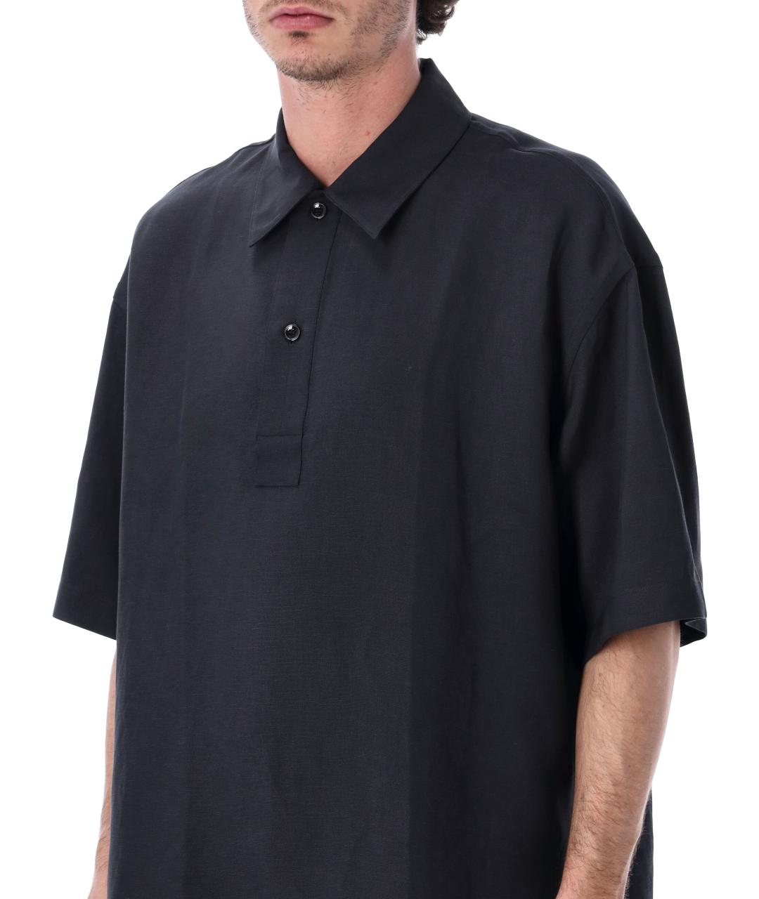 STUDIO NICHOLSON Темно-синее вискозное поло с коротким рукавом, фото 3