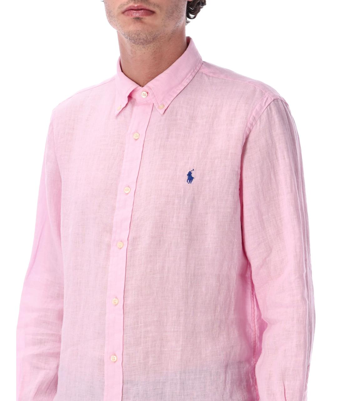 POLO RALPH LAUREN Розовая льняная кэжуал рубашка, фото 3