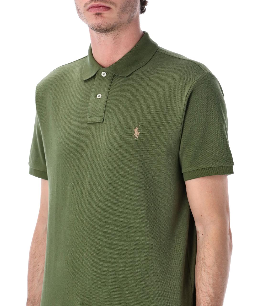 POLO RALPH LAUREN Зеленые хлопковое поло с коротким рукавом, фото 3