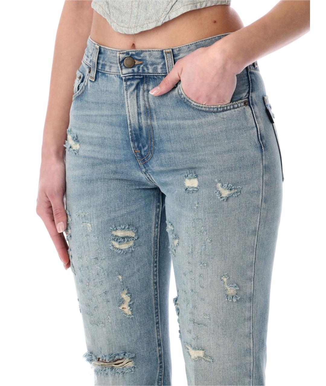 HAIKURE Голубые хлопковые джинсы клеш, фото 3