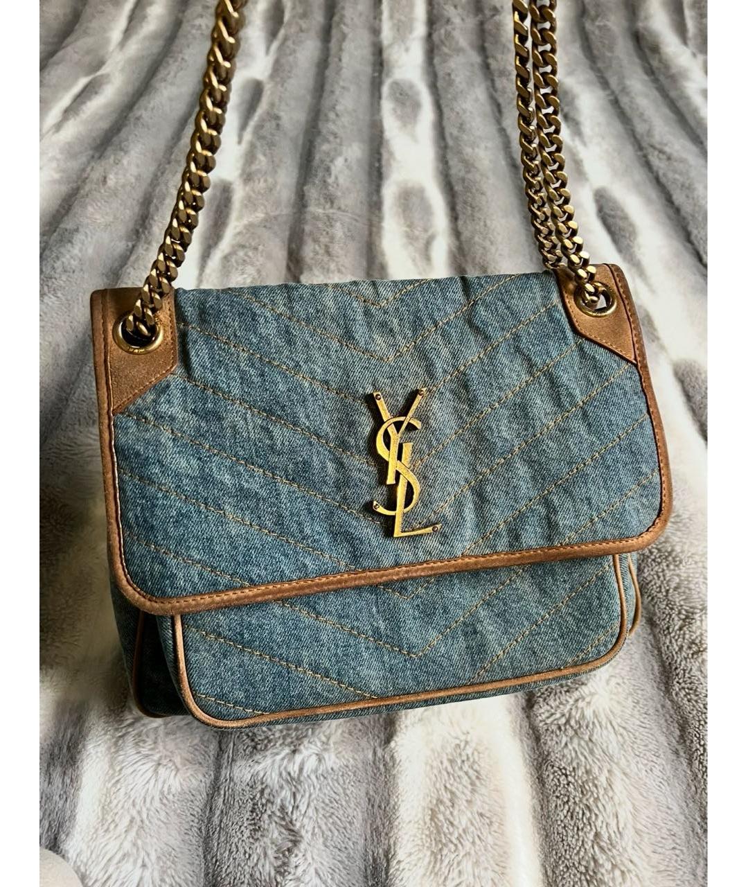 SAINT LAURENT Голубая деним сумка через плечо, фото 9