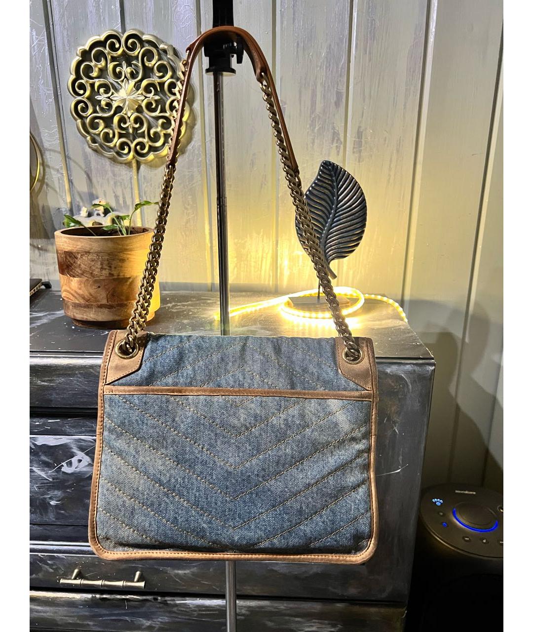 SAINT LAURENT Голубая деним сумка через плечо, фото 3