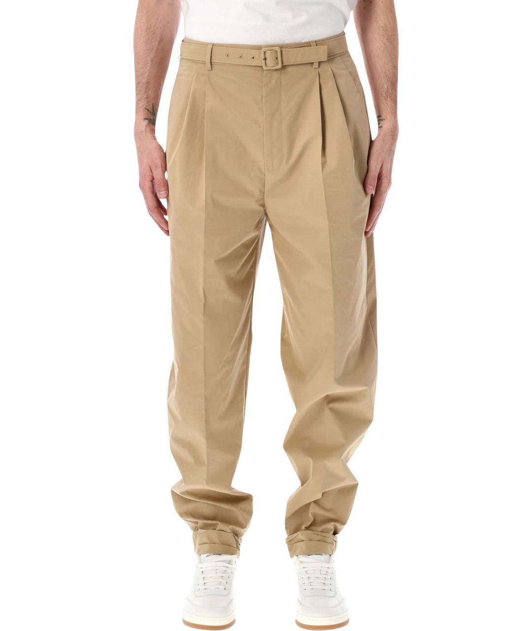 SAINT LAURENT Бежевые хлопковые повседневные брюки, фото 1