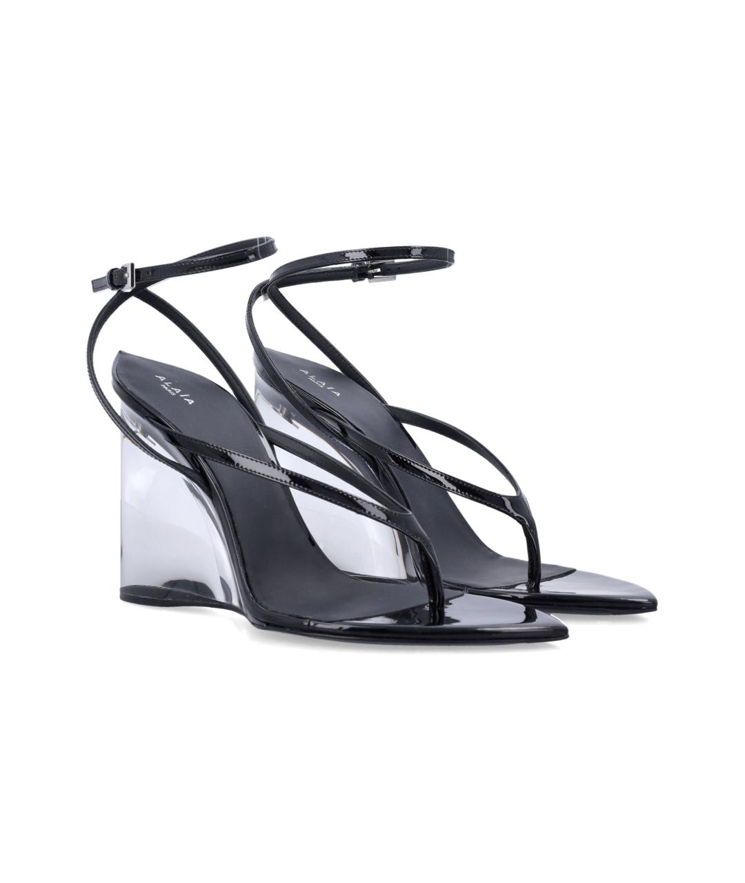 ALAIA Черные босоножки из лакированной кожи, фото 2