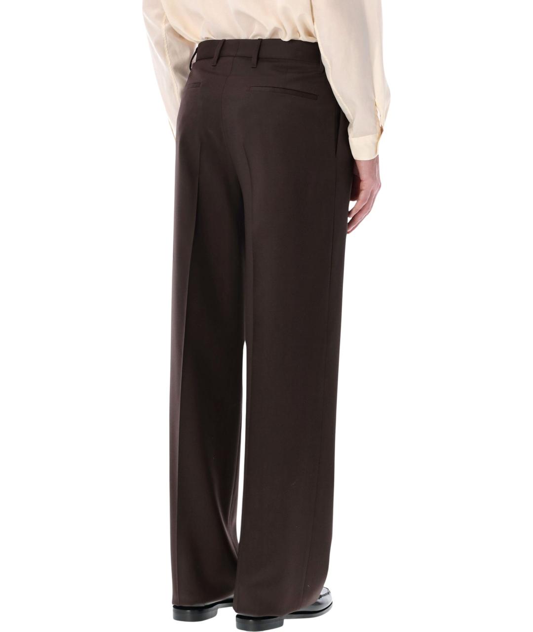 LARDINI Коричневые шерстяные повседневные брюки, фото 2