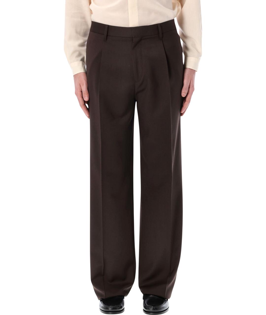 LARDINI Коричневые шерстяные повседневные брюки, фото 1