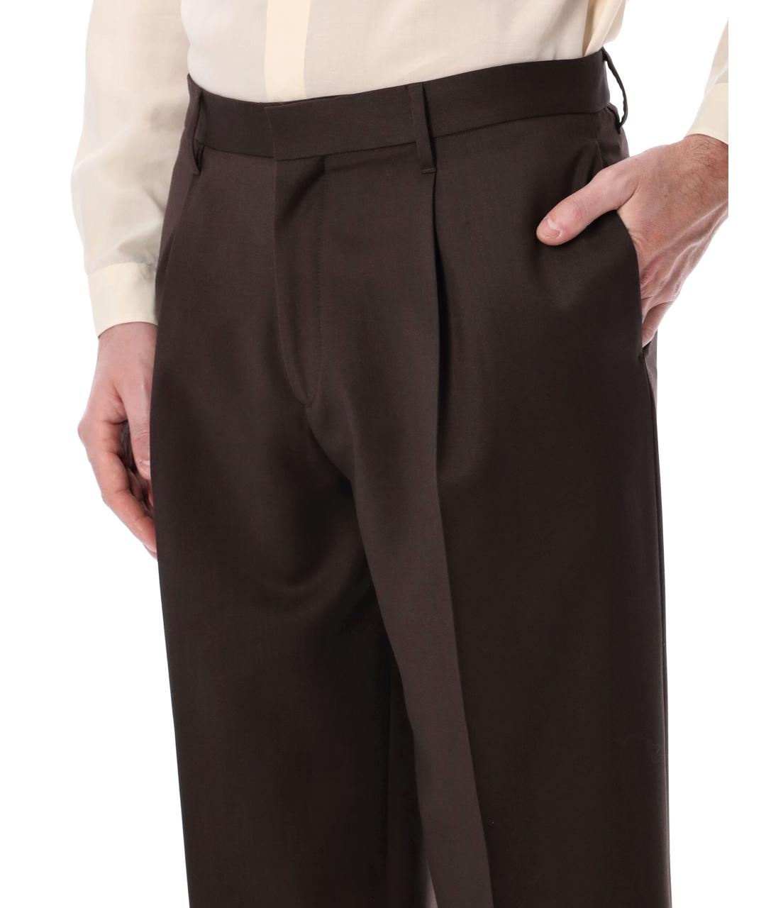 LARDINI Коричневые шерстяные повседневные брюки, фото 3