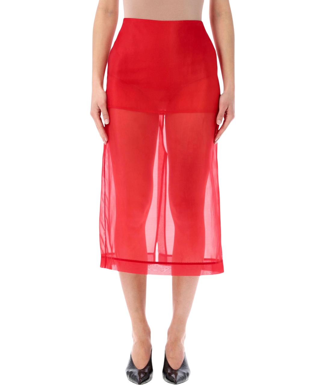 THE FRANKIE SHOP Красная шелковая юбка миди, фото 1