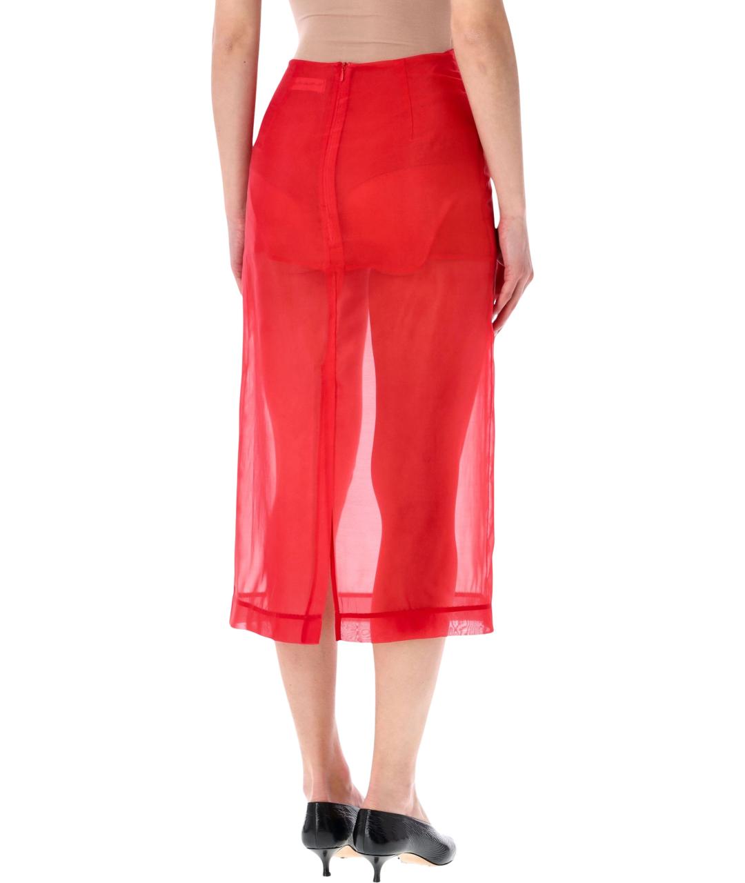 THE FRANKIE SHOP Красная шелковая юбка миди, фото 2