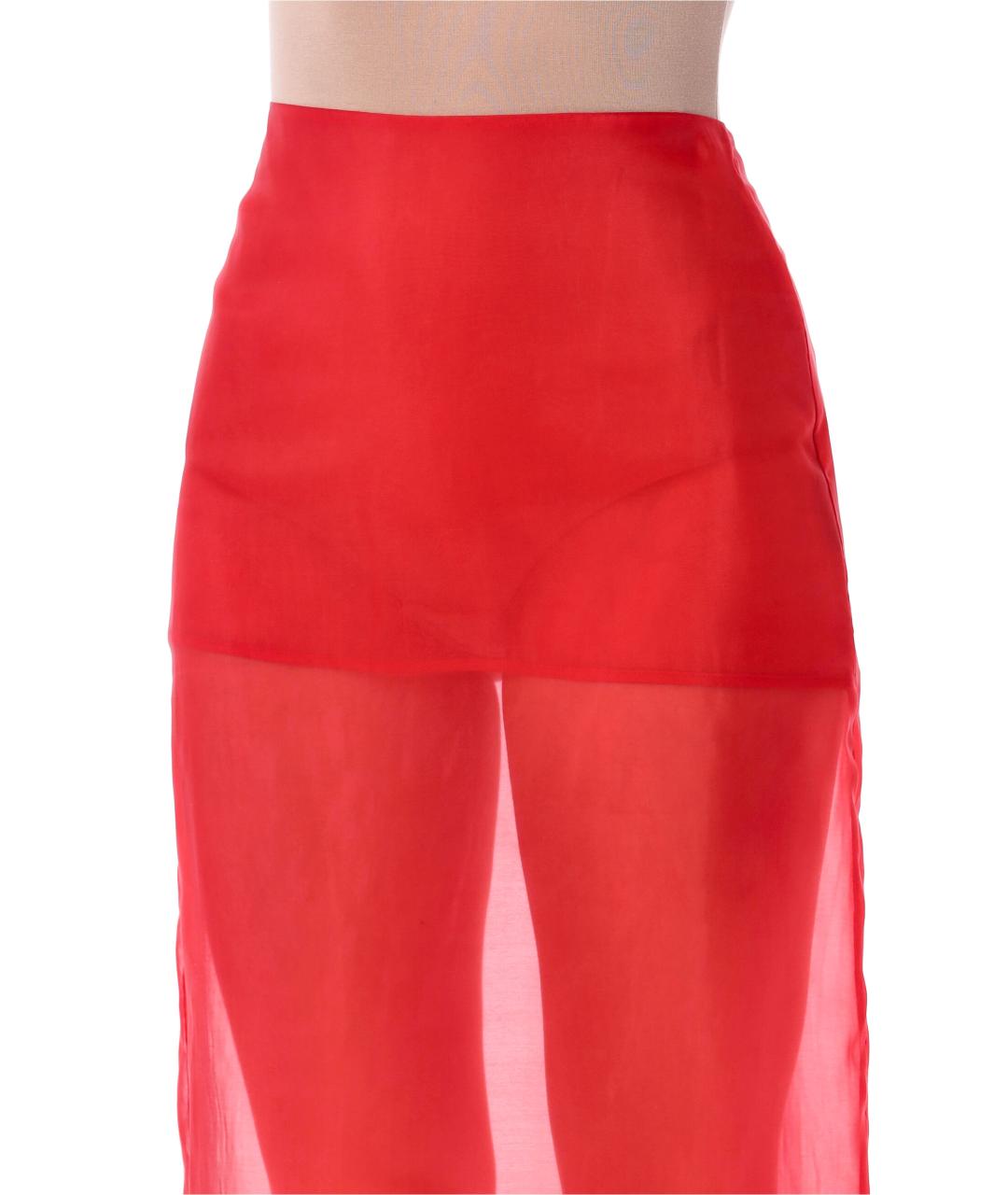 THE FRANKIE SHOP Красная шелковая юбка миди, фото 3