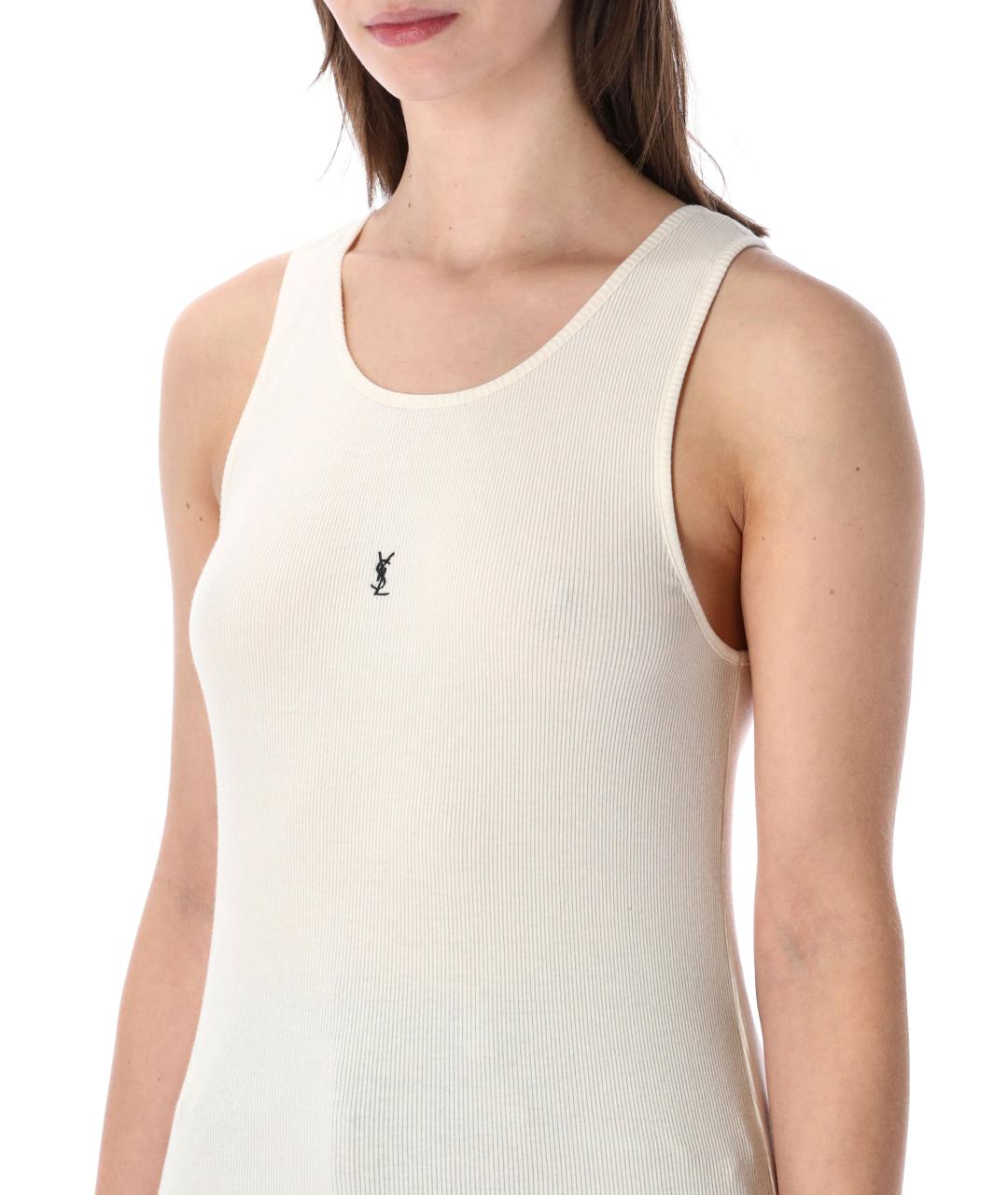 SAINT LAURENT Бежевая хлопковая майка, фото 3