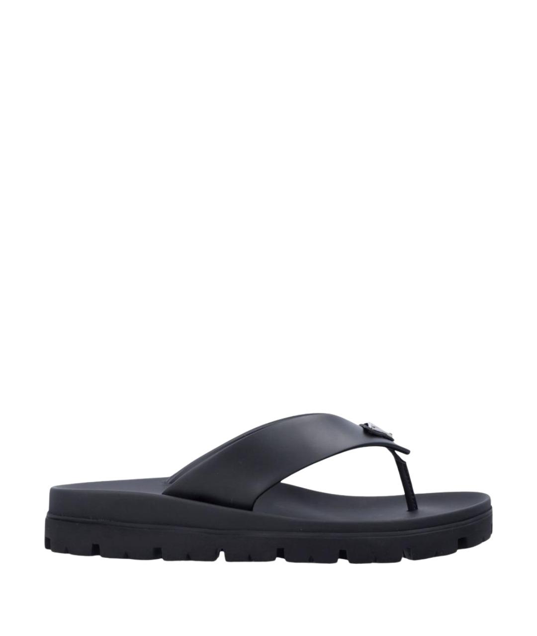 PRADA Черные резиновые шлепанцы, фото 1