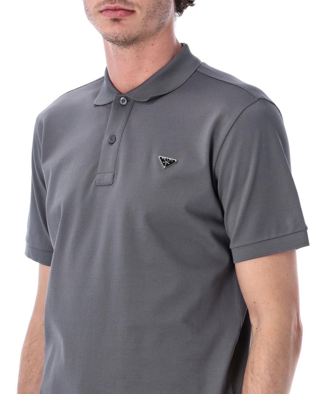 PRADA Серое хлопковое поло с коротким рукавом, фото 3
