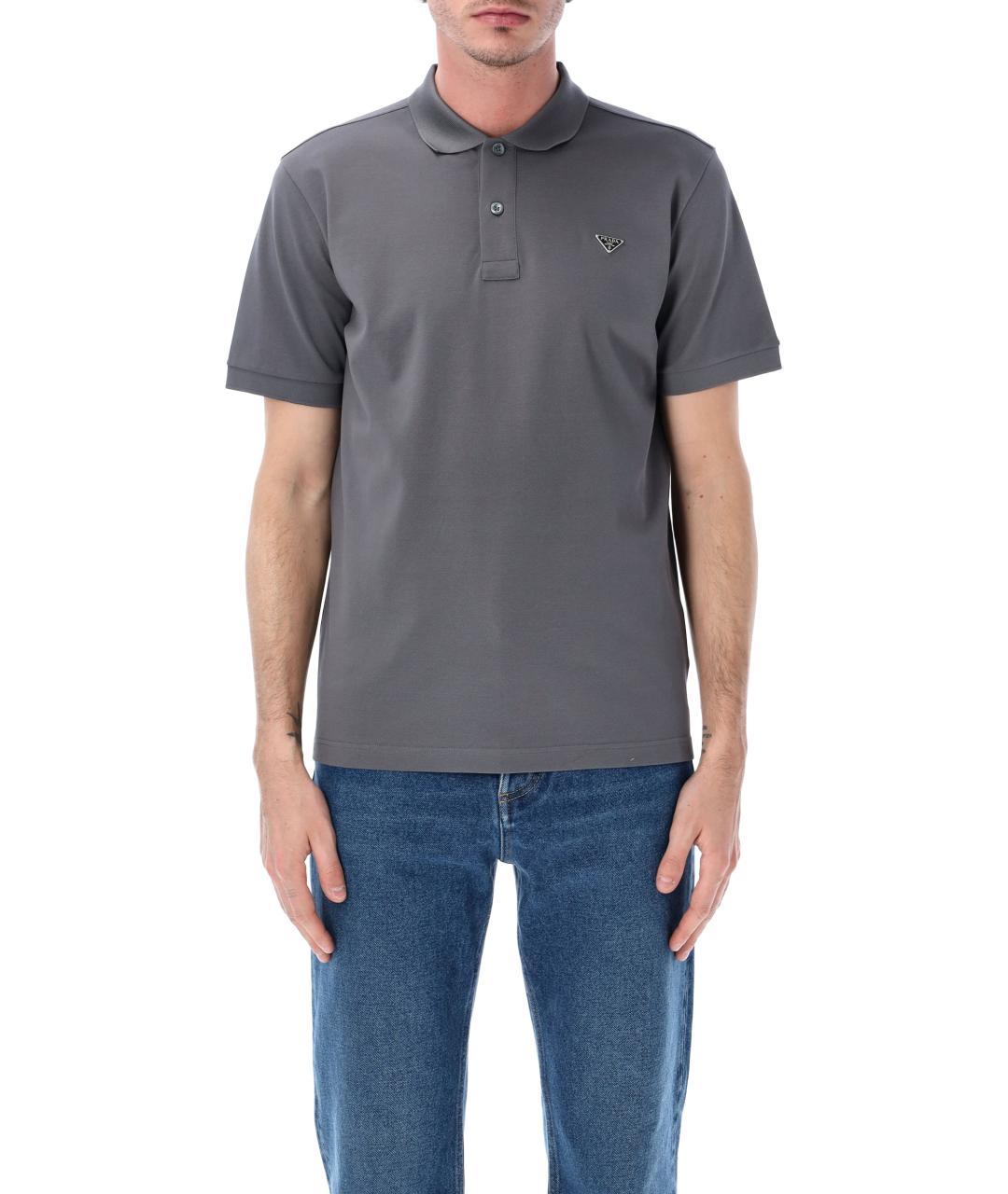 PRADA Серое хлопковое поло с коротким рукавом, фото 1