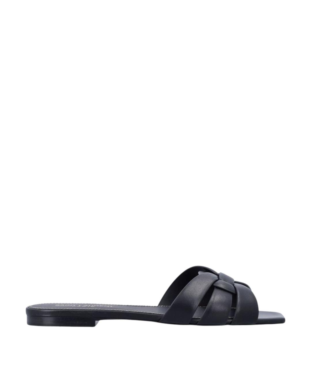 SAINT LAURENT Черные кожаные шлепанцы, фото 1