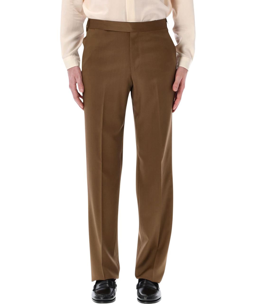 LARDINI Коричневые шерстяные повседневные брюки, фото 1