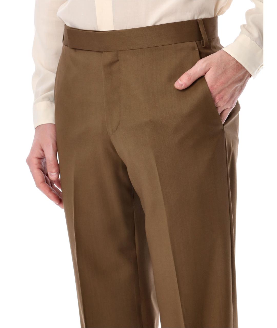 LARDINI Коричневые шерстяные повседневные брюки, фото 3
