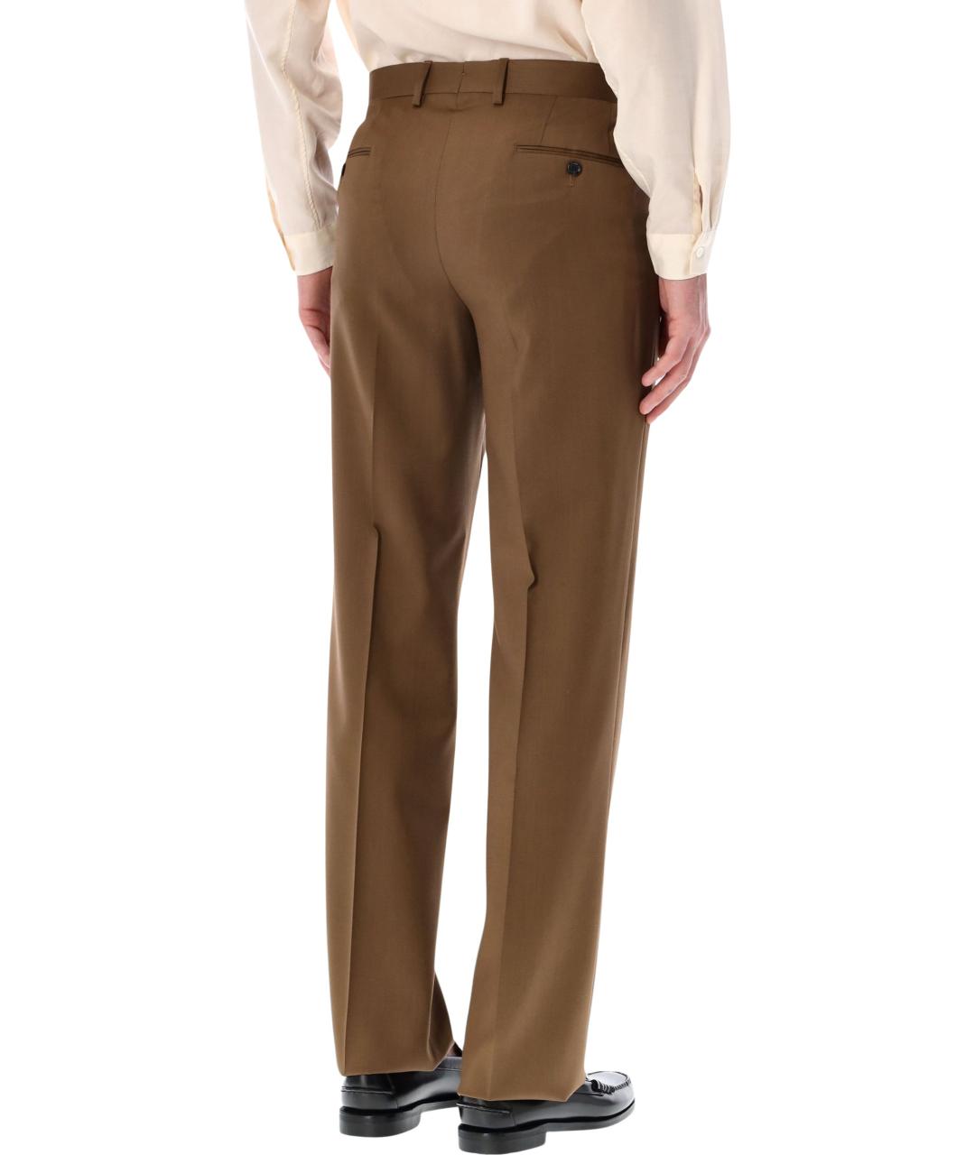 LARDINI Коричневые шерстяные повседневные брюки, фото 2