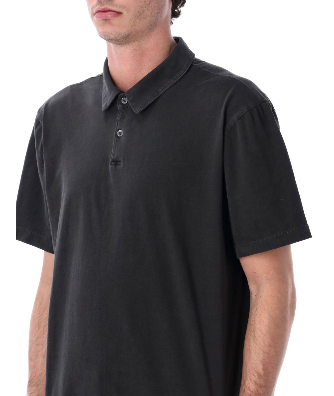 JAMES PERSE Черное хлопковое поло с коротким рукавом, фото 3