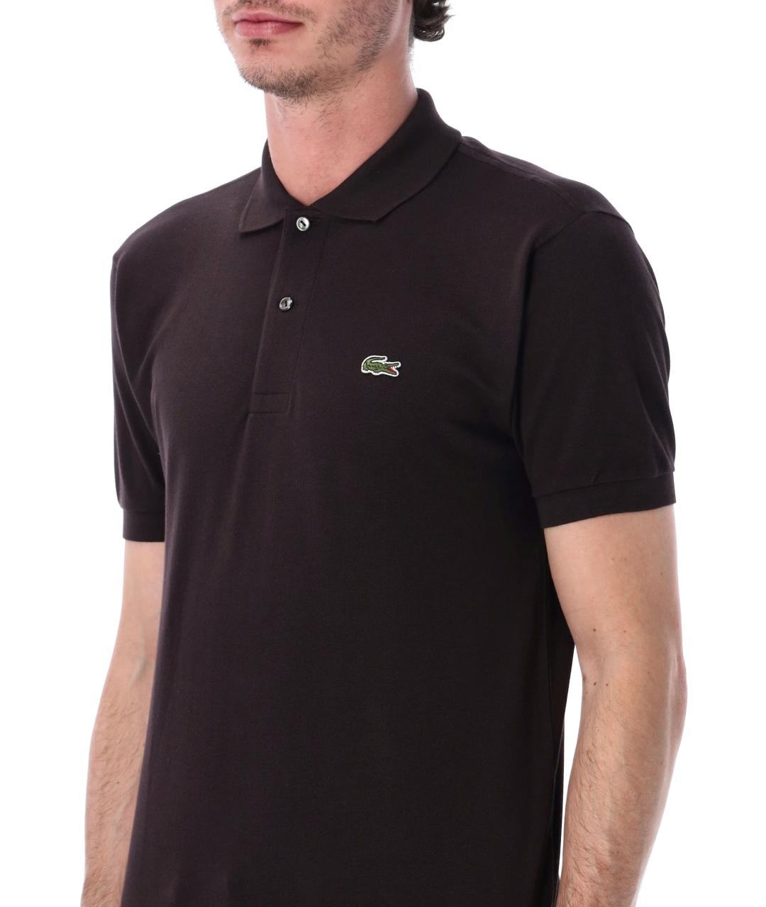 LACOSTE Коричневое хлопковое поло с коротким рукавом, фото 3