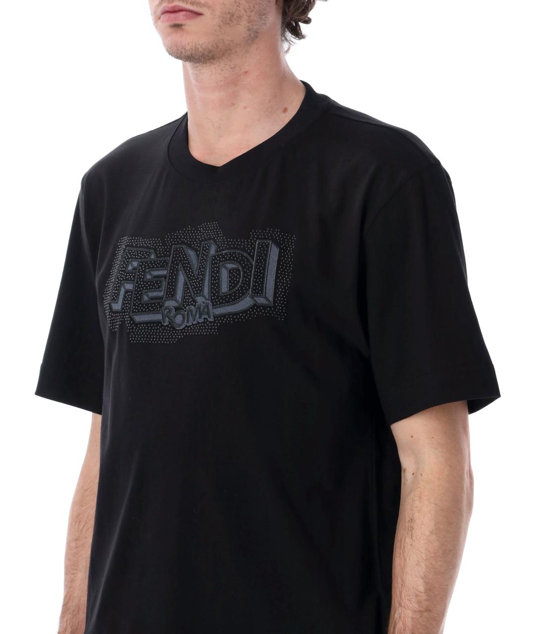 FENDI Черная хлопковая футболка, фото 3