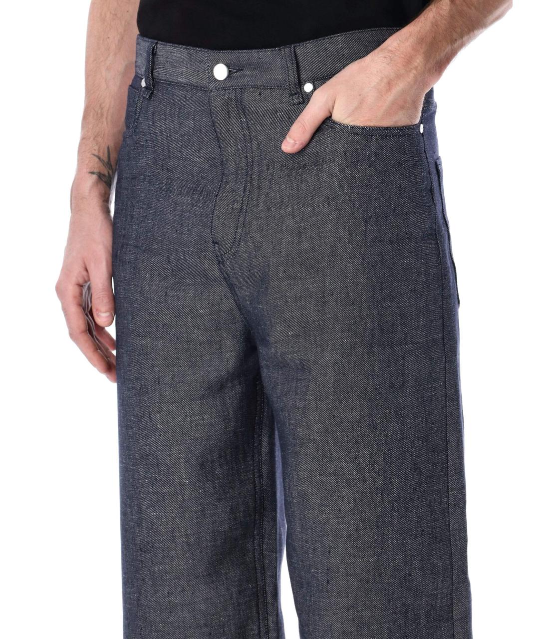 FENDI Синие хлопко-леновые прямые джинсы, фото 3